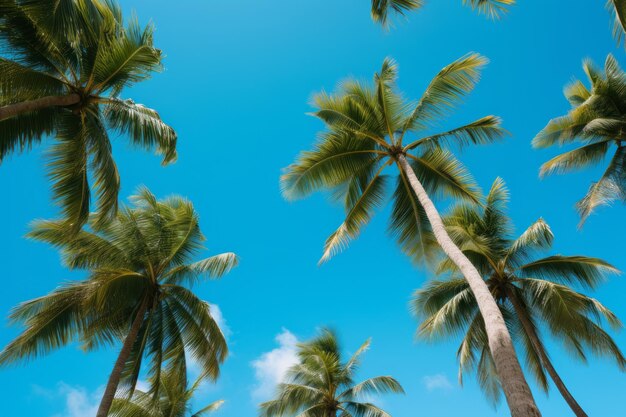 Królewska natura uchwyca wspaniałość drzew kokosowych na tle niebieskiego nieba