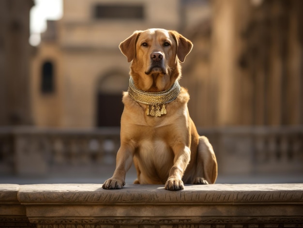 Królewski pies o królewskiej postawie w królewskiej scenerii