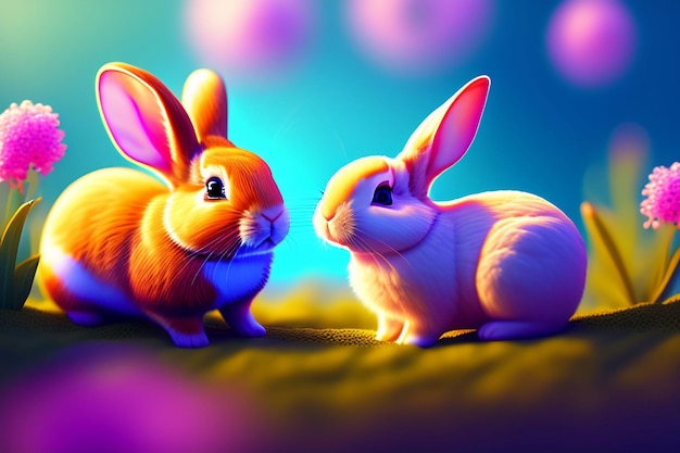 Królik i królik patrzą na siebie.