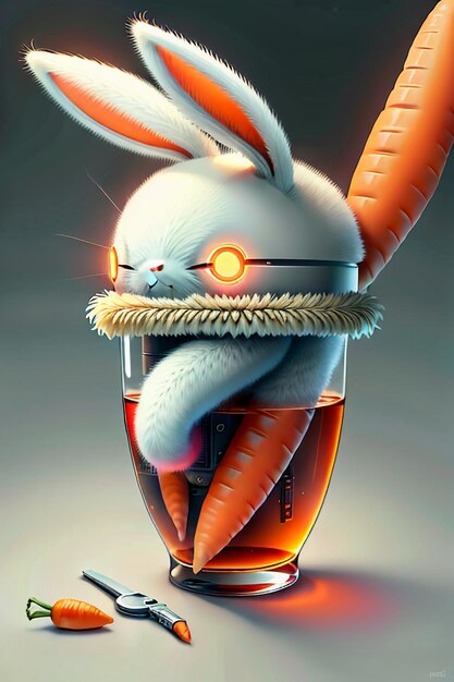 Zdjęcie królik, który jest umieszczony w kubku, uwielbia marchewki, kreatywny mini królik w tle tapety