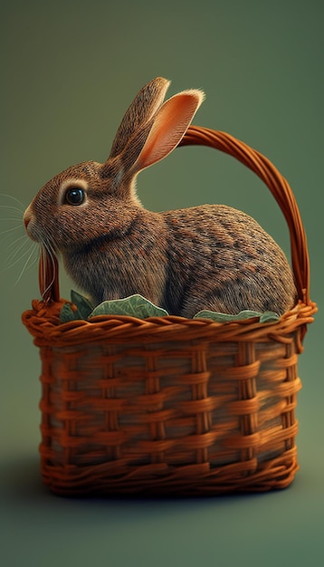 Królik na koszyku przedstawia uroczego króliczka otoczonego koszyczkiem prezentów reprezentujących urok Świąt Wielkanocnych