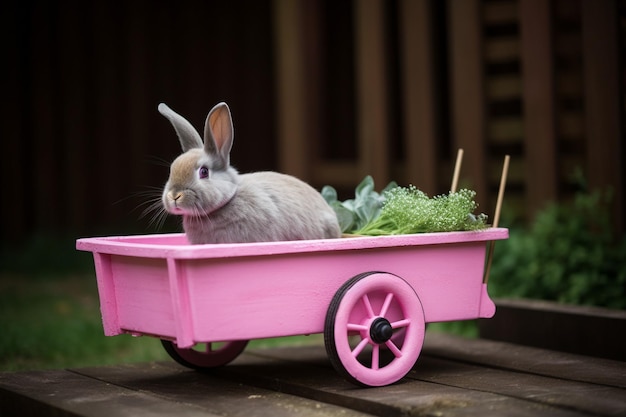 Zdjęcie królik siedzi w różowym wagonie