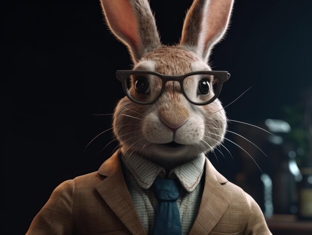Zdjęcie królik ubrany w garnitur biznesowy i noszący okulary