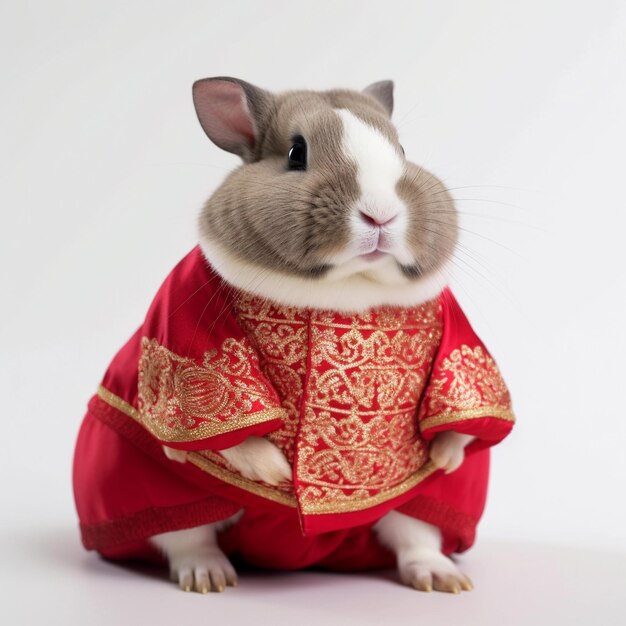 Królik w czerwonej szacie z napisem „rok królika”