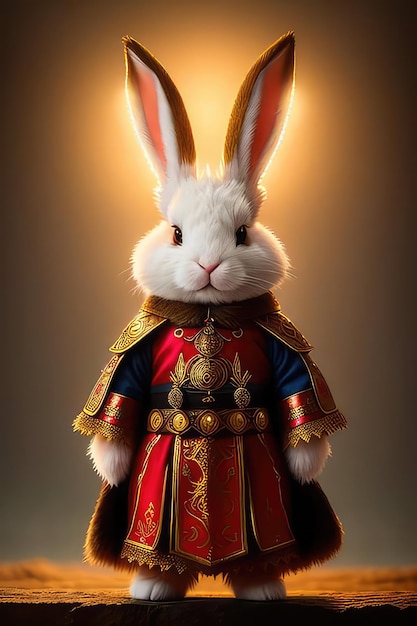 Królik w kostiumie z napisem „król królików”