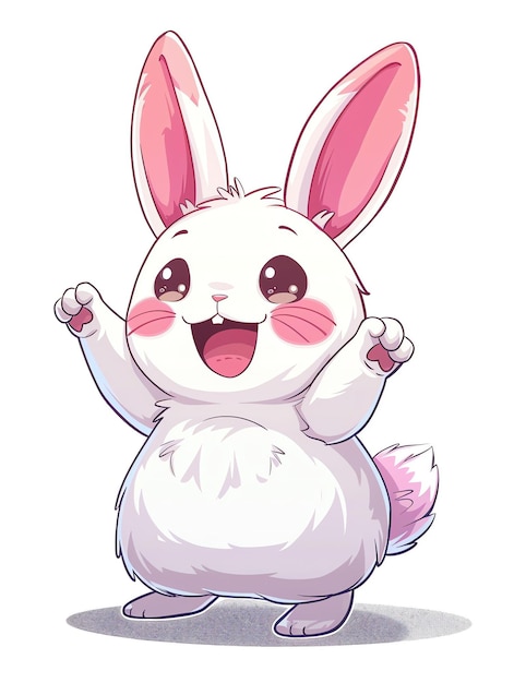 Zdjęcie królik z kreskówką z różowymi uszami i białą twarzą
