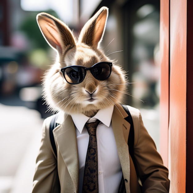 Królik z okularami przeciwsłonecznymi i uszami króliki królik z torbą królik w okularach przeciwsłońca i rabin