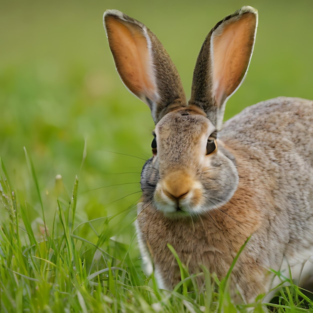 Zdjęcie królik z znacznikiem na uchu jest w trawie.
