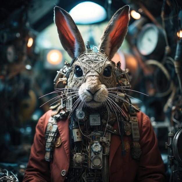 królik zając mechanik steampunk fantasy gra ilustracja plakat sztuka ścienna cybernetyczny charakter