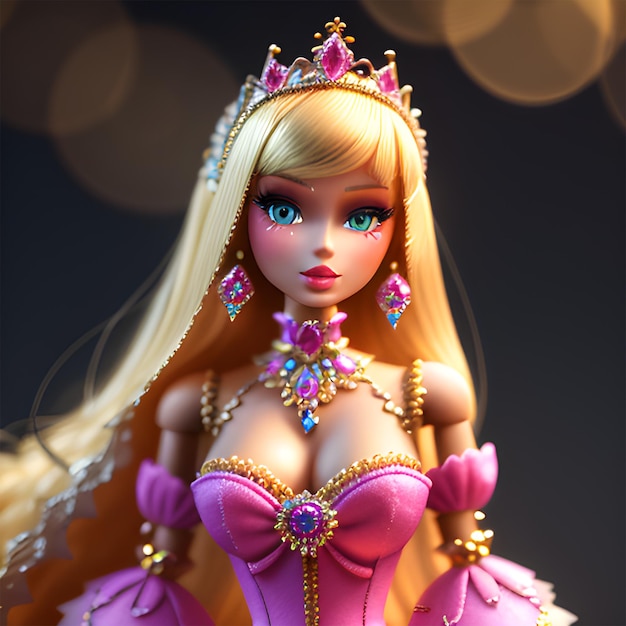 królowa różowej sukni Barbie z ozdobnymi klejnotami