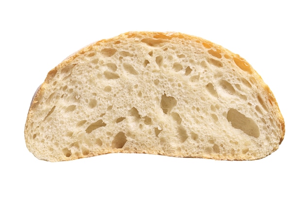 Kromka białego chleba ciabatta na białym tle