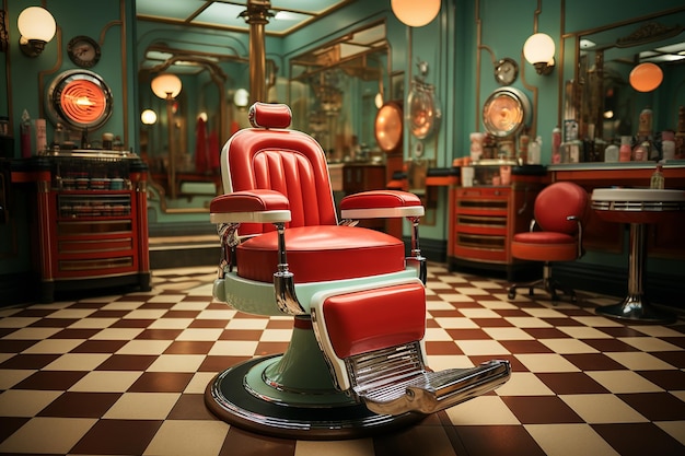 Kroniki fryzjerskie Fotografia tła zakładu fryzjerskiego w stylu retro