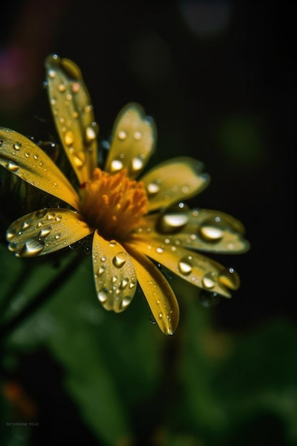 kropelki wody na żółtym kwiacie