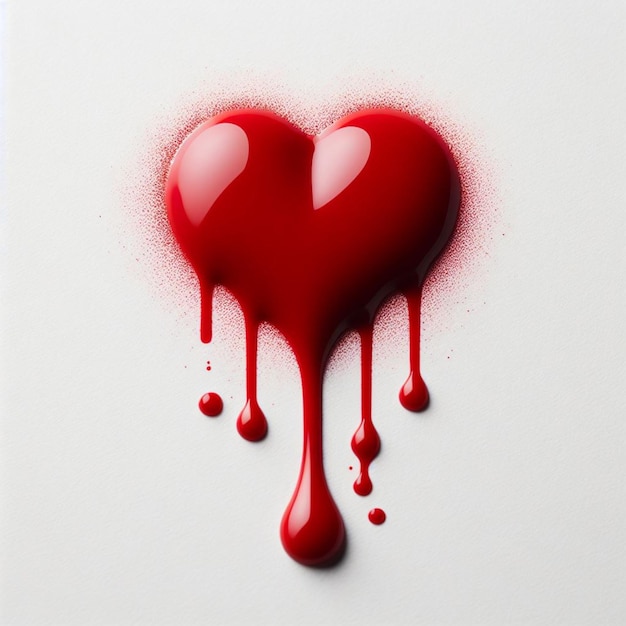 kropla czerwonego atramentu w kształcie serca na białym tle