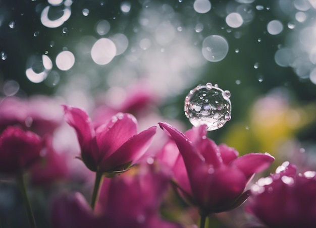 Zdjęcie kropla deszczu karmiąca kwiat piękne kwiaty z kropelami wody