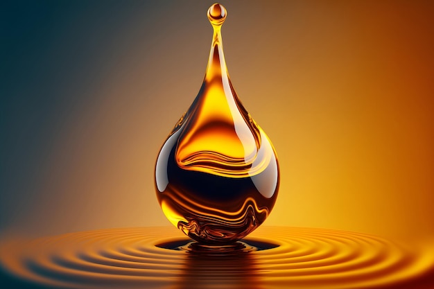 Kropla oleju Połysk żółty Olej kosmetyczny lub esencja kosmetyczna Kropla cieczy Świeży płynny olej silnikowy eko natura Renderowanie 3d