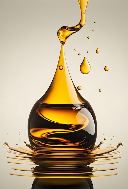 Kropla oleju Połysk żółty Olej kosmetyczny lub esencja kosmetyczna Kropla cieczy Świeży płynny olej silnikowy eko natura Renderowanie 3d
