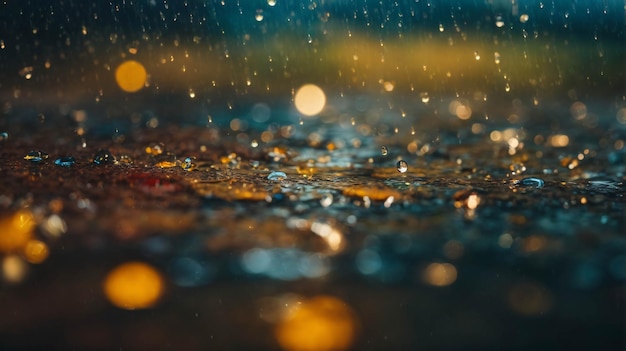 Kropla wody na drodze w deszczowe dni Zdjęcie z bliska Dramatyczna scena mokre zdjęcie miejskie
