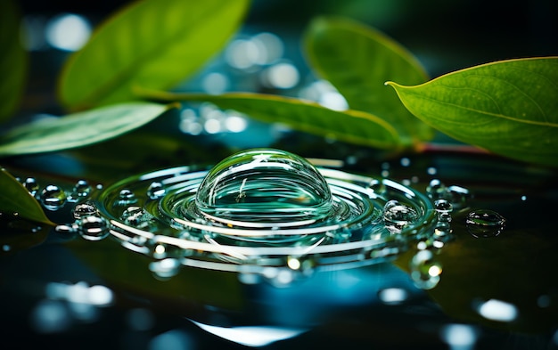 Zdjęcie kropla wody na zielonym liście.