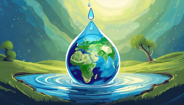 Zdjęcie kropla wody z ziemią w światowy dzień wody