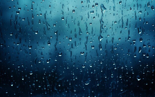 Krople deszczu na oknie Niebieski ton
