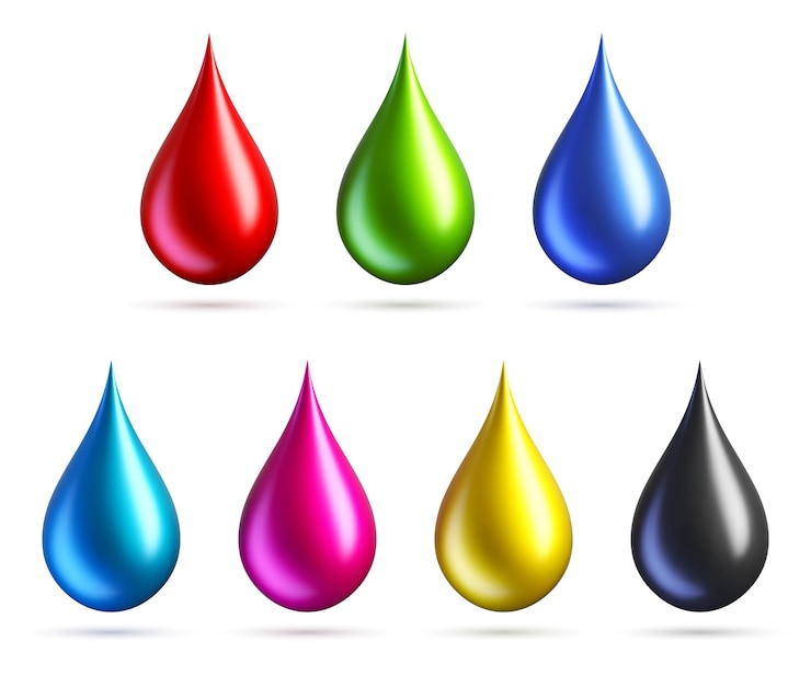 Zdjęcie krople rgb i cmyk na białym tle