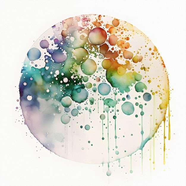 Zdjęcie krople rozprysków i okręgi farby akwarelowej abstrakcyjny element tła dla projektu akwarela ilustracja
