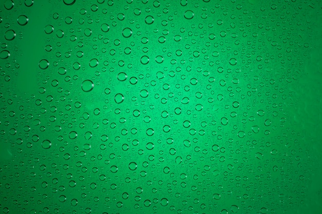 krople wody na zielonym tle.