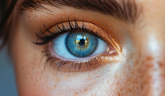Zdjęcie krótki plan pięknych szarych oczu kobiety generatywna sztuczna inteligencja
