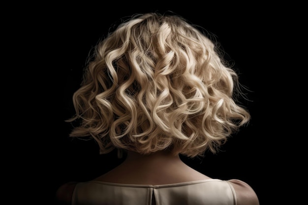 Krótkie blond kręcone włosy Widok z tyłu na czarnym tle Generatywne AI