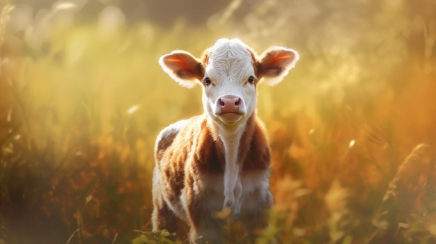 Krowa na polu, na którym świeci słońce