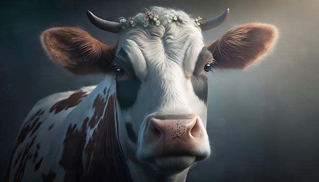 Krowa z kwiatami na głowie
