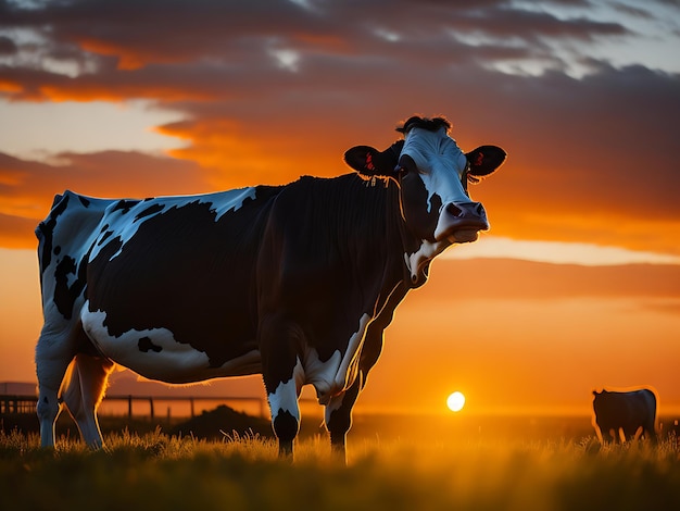 Krowa z słabym zachodem słońca za nią eid al adha