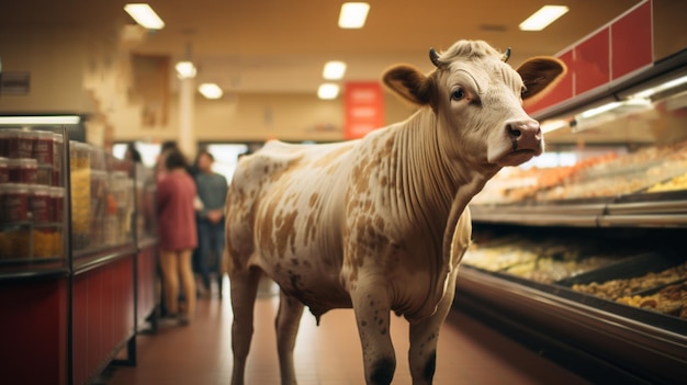 Zdjęcie krowę w supermarkecie.