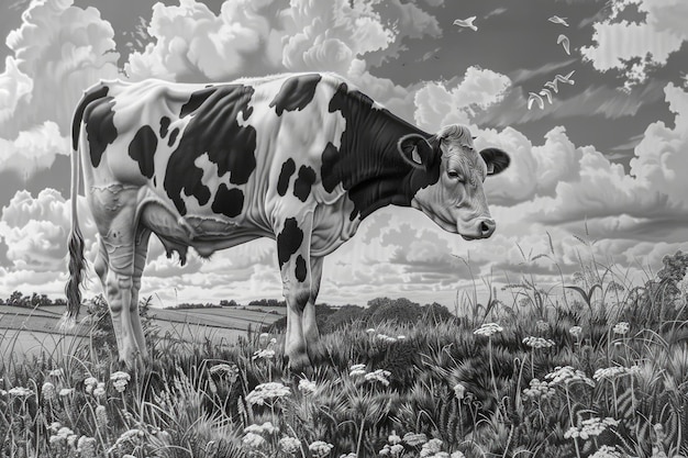 Krowy Holstein Frisian paszące się na gruntach rolnych