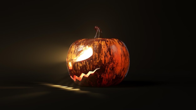 Krwawa dynia Halloween ze świecącymi oczami. ilustracja 3d, odpowiednia do motywów halloween.