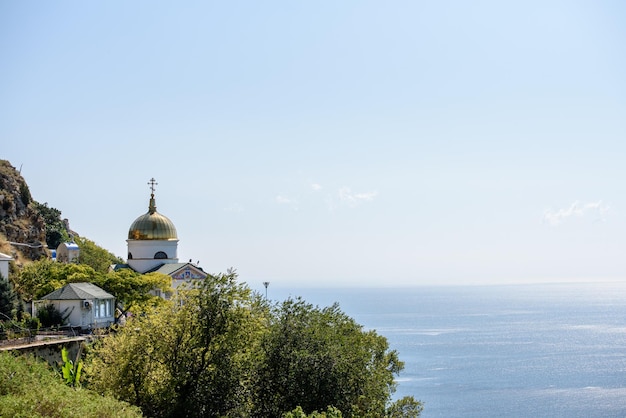 Krym Balaklava 15 września 2019 r. Widok z góry klasztoru św. Jerzego i Jaspera