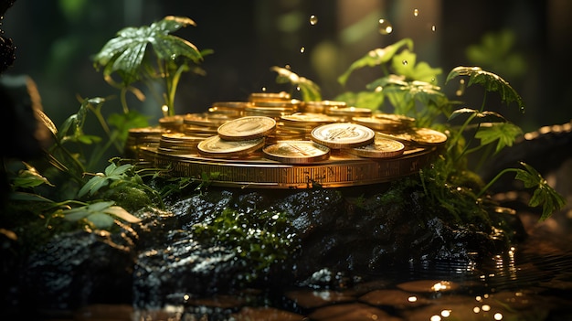 Krypto złota moneta w dżungli Generatywna sztuczna inteligencja