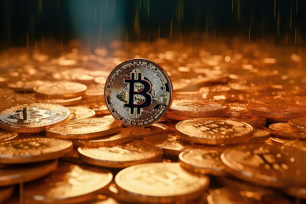 Kryptowaluta Bitcoin jako monety złota Digital Banking Wallpaper Generative AI