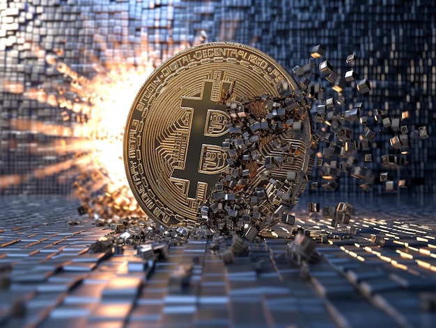 Zdjęcie kryptowaluta złota moneta bitcoin