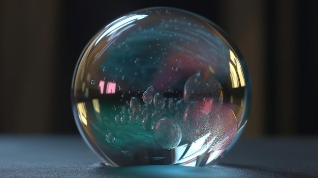 Krystalicznie czysta szklana kula spoczywająca na drewnianym stole Generative ai