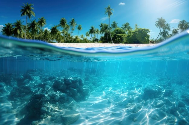 Krystalicznie czyste, błękitne wody tropikalnego raju Generacyjna sztuczna inteligencja