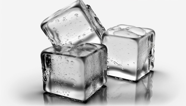 Krystalicznie czyste kostki lodu zbliżenie na białym tle
