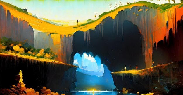 Kryształowa jaskinia, fantastyczny tunel Myetery Dungeon Den Underground. Generatywna sztuczna inteligencja