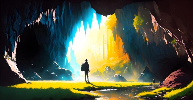 Kryształowa jaskinia, fantastyczny tunel Myetery Dungeon Den Underground. Generatywna sztuczna inteligencja