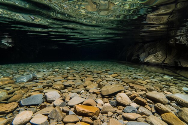 Zdjęcie kryształowo czysta woda przedstawiająca skaliste dno jaskini