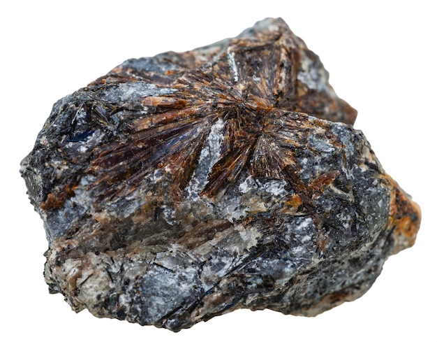 Kryształy lamprofilitu na izolowanym kamieniu mineralnym