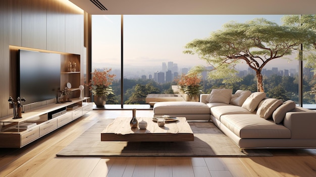 Kryty nowoczesny projekt mieszkania z drewnianą podłogą