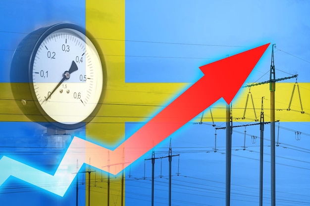 Zdjęcie kryzys energetyczny graf na tle flagi szwecji koncepcja globalnego kryzysu energetycznego