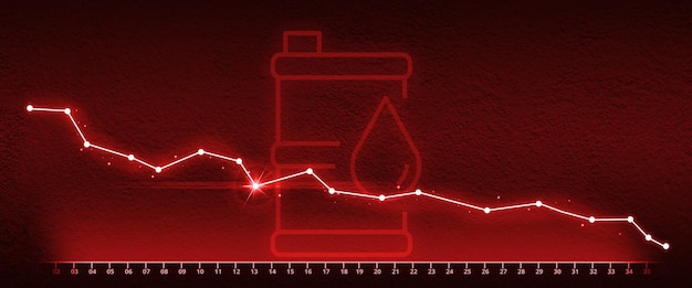 Zdjęcie kryzys energetyczny i surowcowy ikona baryłki ropy naftowej ze spadającymi wykresami
